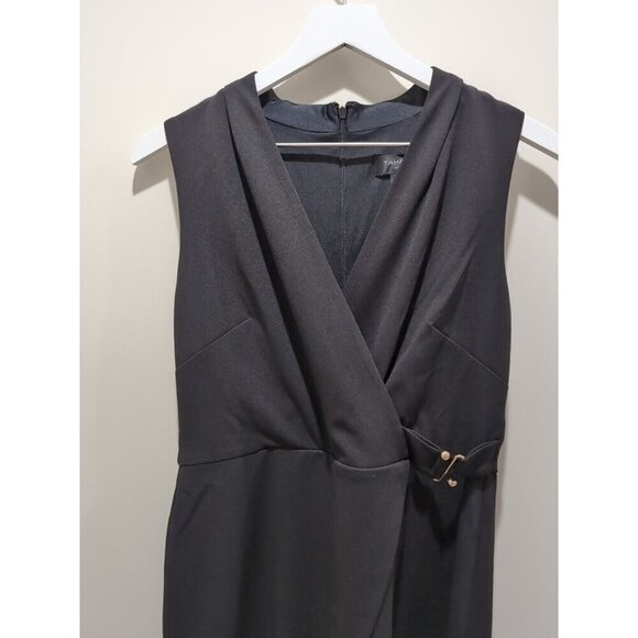 TAHARI ASL Faux Wrap Sheath Dress Black Size 8 Sleeveless V Neck NWT - Picture 2 of 6
